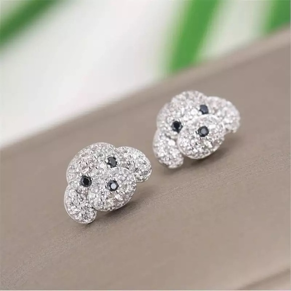 Pandora Cute Iced CZ Sparkling Diamond Cutie Dog Earrings - Picture 10 of 15